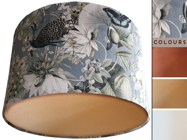 Victorian Botanical Blue Grey Velvet Lampshade Gold, Traditional