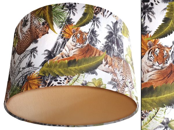 Big Cats Light Velvet Lampshade Gold, Bold Tropical Home Interior