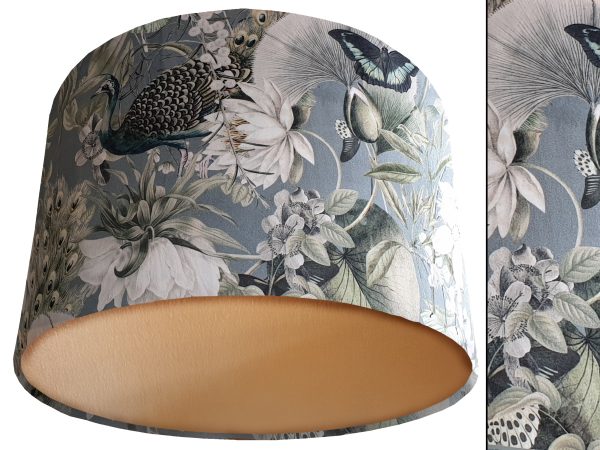Victorian Botanical Blue Grey Velvet Lampshade Gold, Traditional