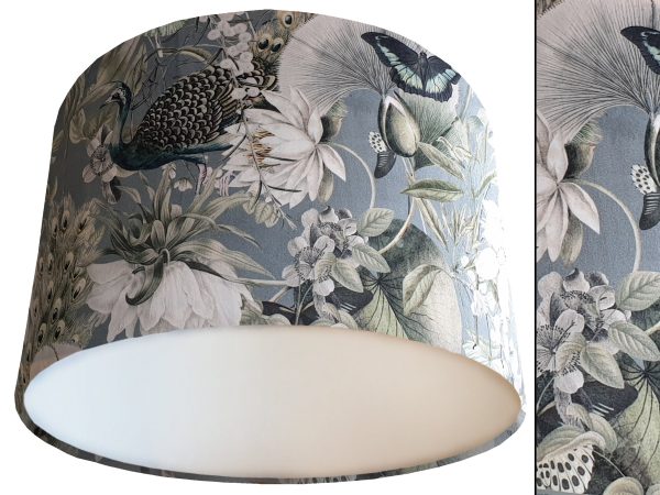 Victorian Botanical Blue Grey Velvet Lampshade White, Traditional