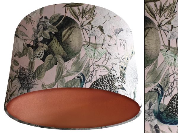 Victorian Botanical Blush Pink Velvet Lampshade Copper, Traditional